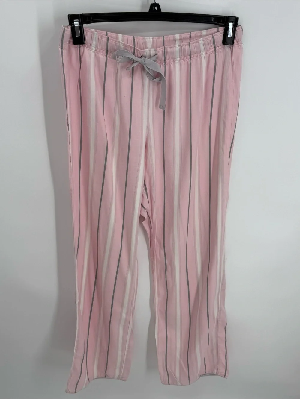 Victoria's Secret Women Flannel Pajama Set Pink Gray Stripe Size M Button Up